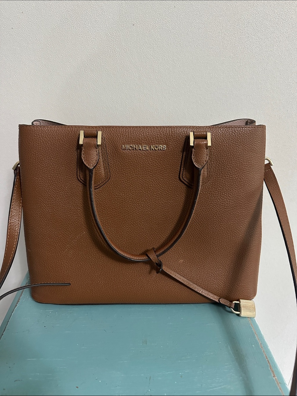 Michael Kors Cognac Pebbled Leather Tote with Gold Hardware